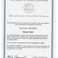 Notary Public in simpsonville, South Carolina 29680, lucious hadden